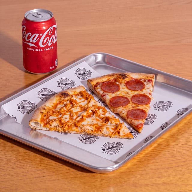 2 Speciality Slices with a Can of Soda.